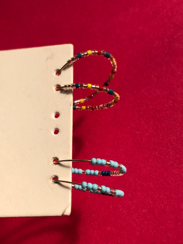 پک ۲ عددی گوشواره حلقه ای مهره ای | گوشواره زرد|گوشواره آبی