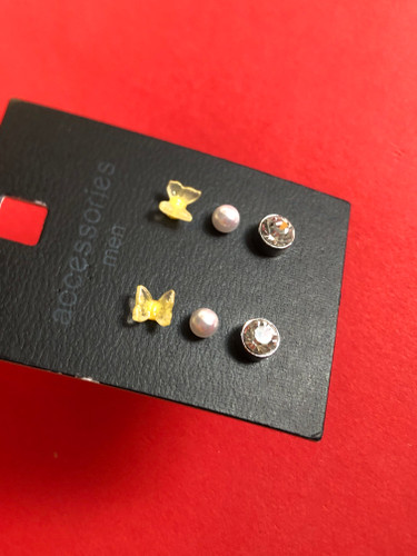 🐝پک ۳تایی گوشواره میخی پروانه مروارید نگین برند accessories |گوشواره پروانه