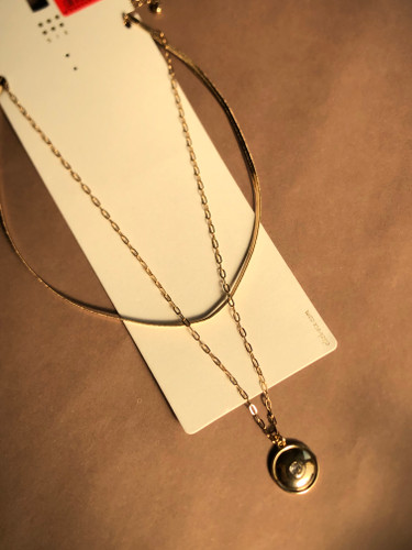 گردن بند دولاین برند SIX|گردنبند اروپایی طلایی|گردنبند دولاین هرینگبون و دیپلمات پلاک دار