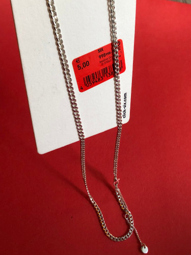 گردن بند برند SIX ابکاری نقره| زنجیر مردانه | زنجیر پسرانه | گردنبند پسرانه |کادو مردانه