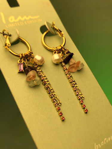 گوشواره دخترانه| گوشواره سنگ نیمه قیمتی|گوشواره سبک پاندورا|گوشواره ترند||گوشواره زنجیری سنگی|گوشواره پینترستی