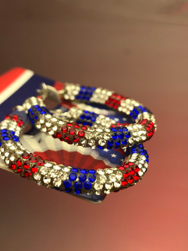 گوشواره آمریکایی|گوشواره حلقه ای تمام نگین|گوشواره پرچم آمریکا|اکسسوری خاص|گوشواره بامزه|گوشواره ترند