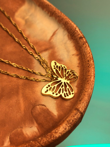 گردنبند ۲لاین پروانه|گردنی پروانه طلایی|گردن دولایه|گردنبند ابکاری طلا |اکسسوری پرنسسی|هدیه دخترانه|گردنبند پینترستی