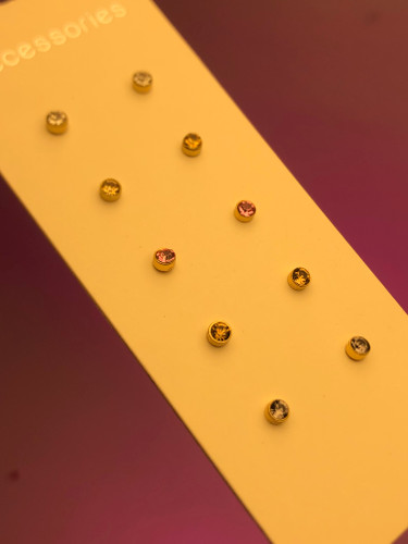 پک ۵ عددی گوشواره نگین سفیدصورتی|گوشواره پینترستی |پک چندتایی گوشواره میخی نگینی|پک نگینی رنگی|گوشواره پکی|پک گوشواره نگین صورتی