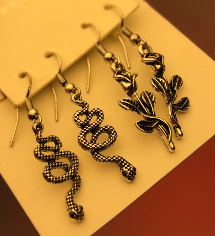پک گوشواره پینترستی |گوشواره پکی اقتصادی🎀گوشواره مار|اکسسوری خاص|گوشواره گل رز مشکی|گوشواره فانتزی |پک فانتزی اکسسوری