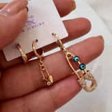 پک گوشواره ۳تایی 🎀گوشواره چشم نظر طلایی|گوشواره سنجاق قفلی|گوشواره حلقه ای ریز|گوشواره نامتقارن